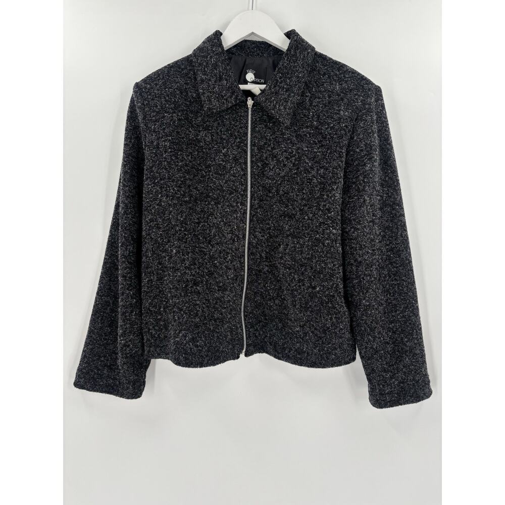Vintage First Option Jacket Womens XL Gray Tweed Zip 90s Collar Shoulder Pads